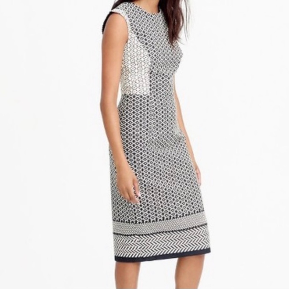 J Crew Black White Paneled Geometric Sheath Dress